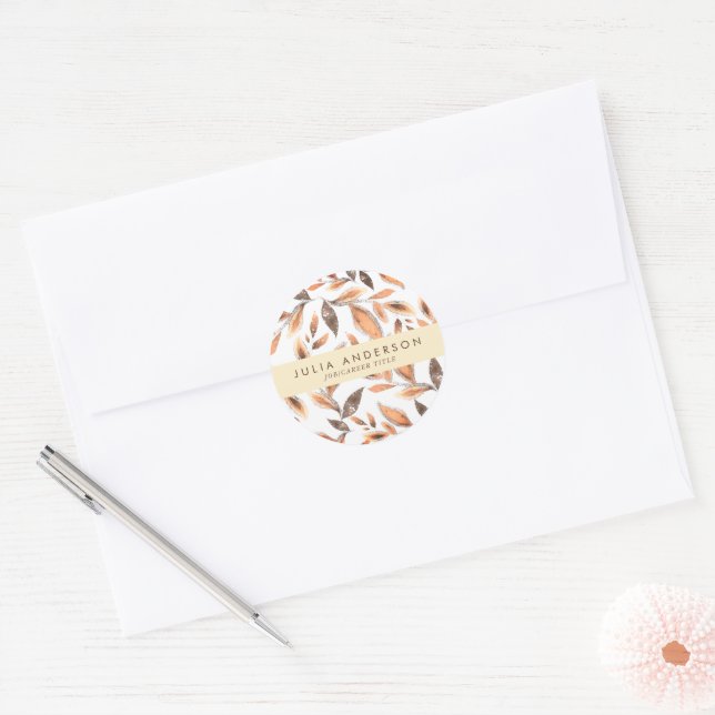 Modern Shining Rose Gold Botanical Leaves Pattern Classic Round Sticker (Envelope)