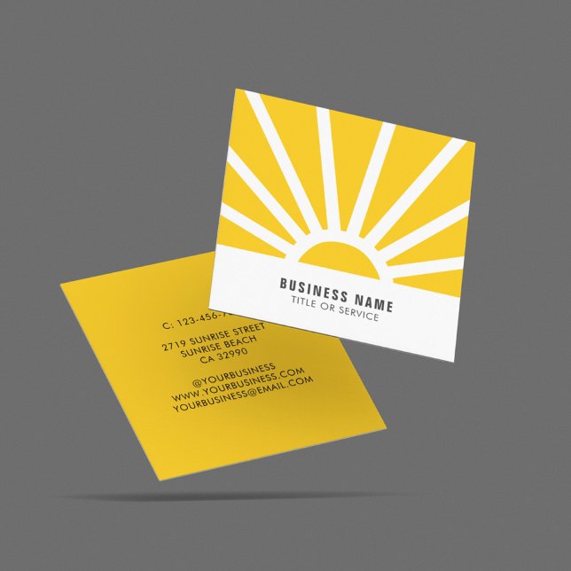 Modern Shining Sun Sunrise Sunrays Yellow White Square Business Card (Creator Uploaded)