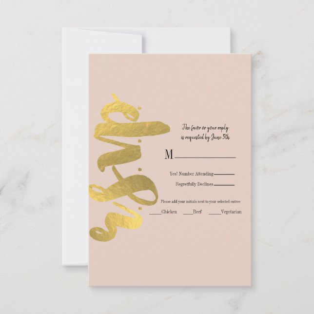 Modern Shiny Faux Foil Gold Beige Wedding Details RSVP Card (Front)