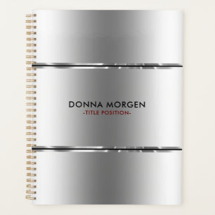 Modern Shiny Silver & Black Stripes Planner