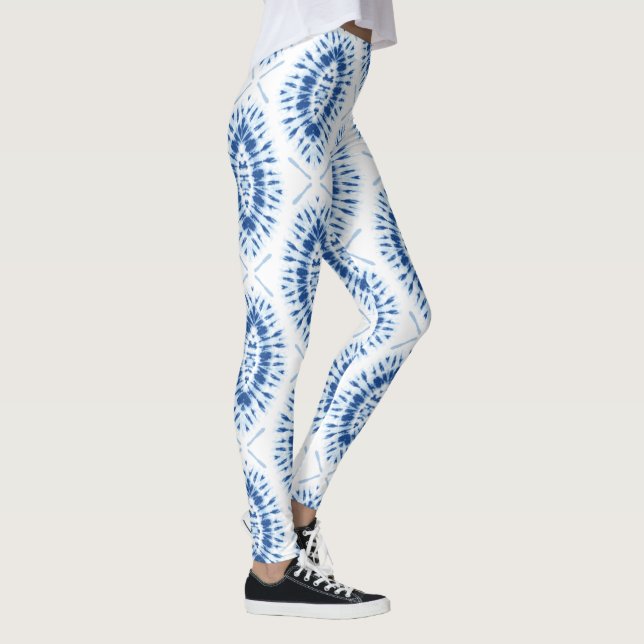 Modern Shobori Blue Tie Dye Pattern Chic Leggings (Right)