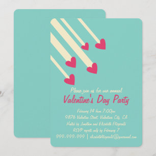 Modern Shooting Star Pink Hearts Valentines Party Invitation