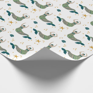 Modern Short Hair Mermaid Siren Illustration  Wrapping Paper