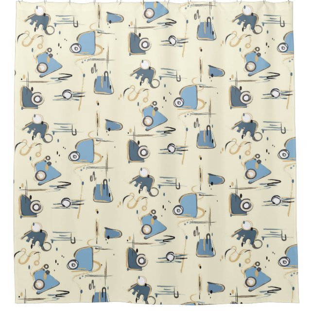 Modern Shower Curtain with Beige Background (Front)