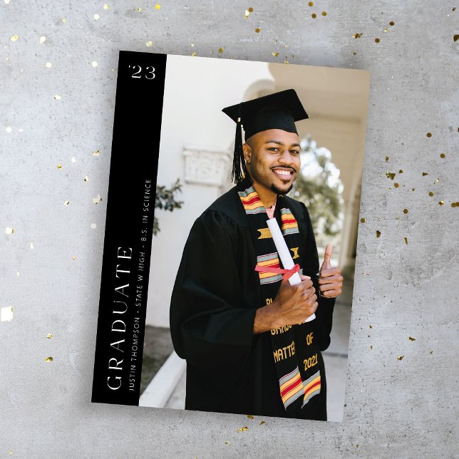 Modern Side Photo Graduation - Black  Invitation (Creator Uploaded)