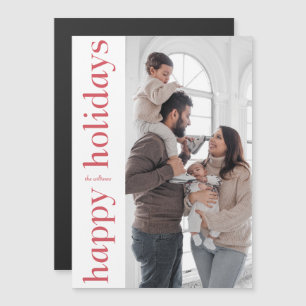 Modern Side Red Type Happy Holidays Photo Magnet