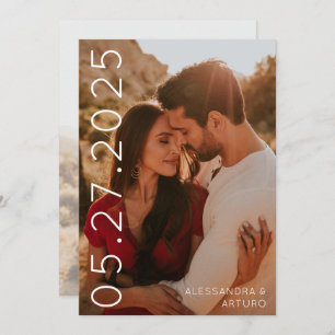 Modern Sideways Date Faux Vellum Back Photo Save The Date