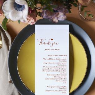Modern Sienna Minimalist Menu + Thank You Note 