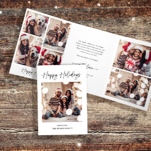 Modern Signature   Black and White Multi Photo Tri-Fold Holiday Card