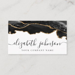 Modern Signature Black Gold Glitter Agate Marble B Business Card
