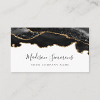 Modern Signature Black Gold Glitter Agate Marble
