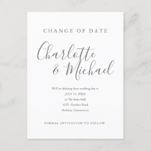 Modern Signature Change the Date Postponed Announcement Postcard