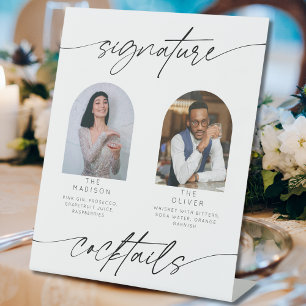 Modern Signature Cocktail Calligraphy Script Photo Pedestal Sign