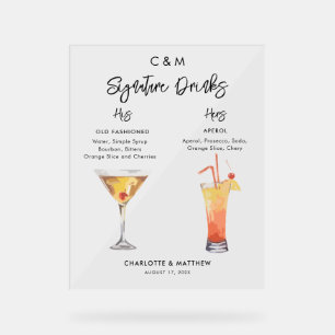 Modern Signature Drinks His and Hers Wedding Acrylic Sign