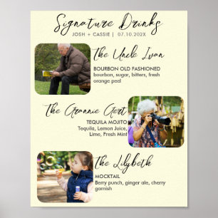 Modern Signature Drinks Three Photo Wedding Poster