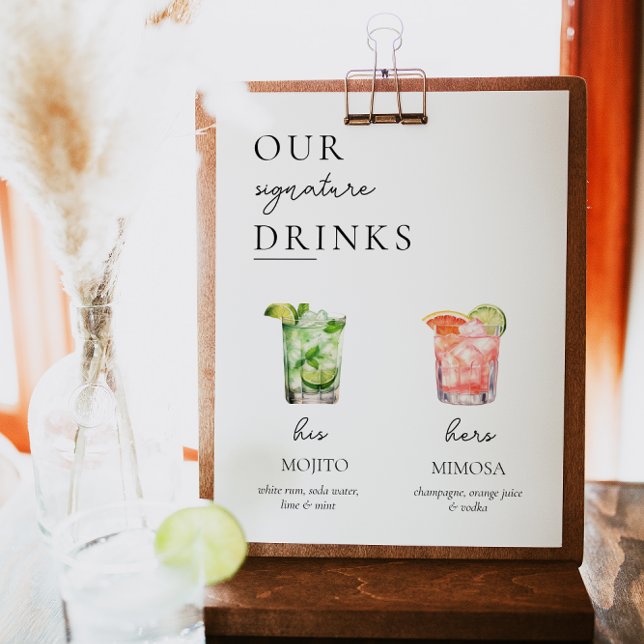 Modern Signature Drinks Wedding Sign, 300+ Drinks Poster (Modern Minimal Signature Drinks Wedding Bar Sign)