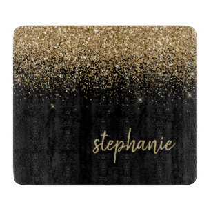 Modern Signature Gold Glitter Black Cutting Board