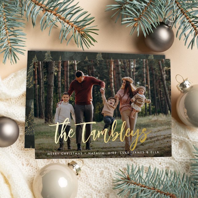 Modern Signature | Horizontal Photo Foil Holiday Card (Creator Uploaded)