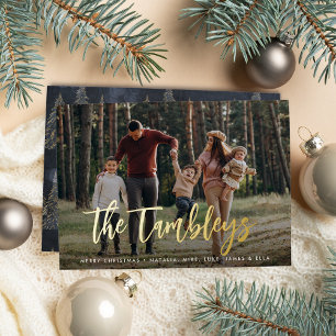 Modern Signature Horizontal Photo Foil Holiday Card