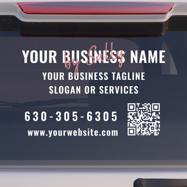 Modern Signature Minimalist QR Code Car Business Window Cling (Modern, promotional car business window cling with QR code, phone number and website.)