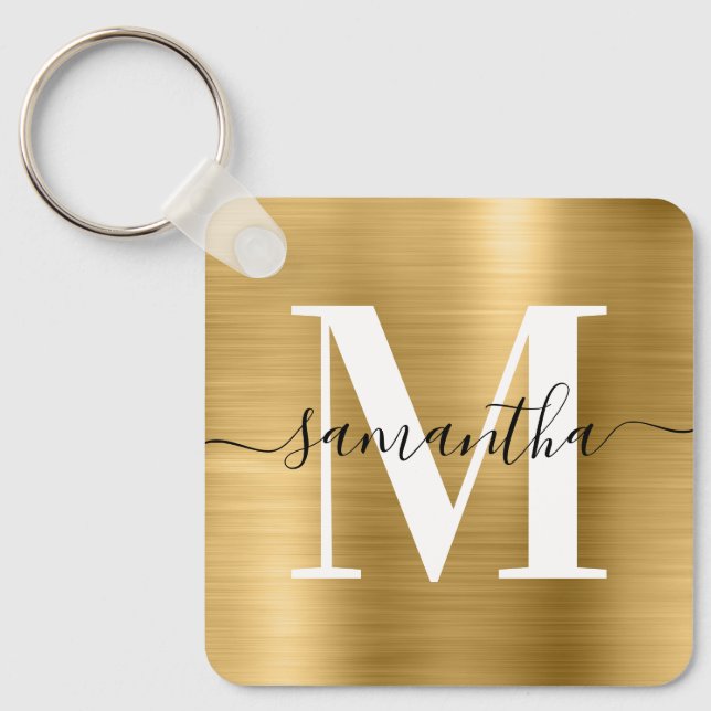 Modern Signature Monogram Gold Foil Key Ring (Front)