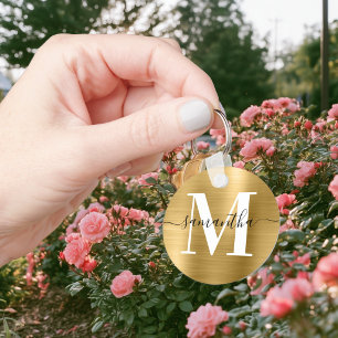 Modern Signature Monogram Gold Foil Key Ring