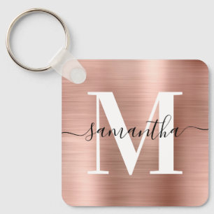 Modern Signature Monogram Rose Gold Foil Key Ring