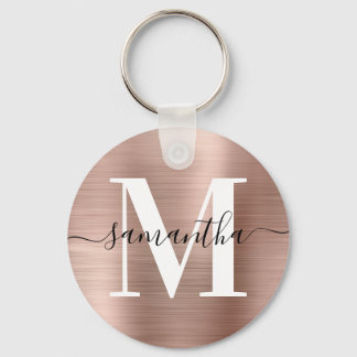 Modern Signature Monogram Rose Gold Foil Photo Key Ring
