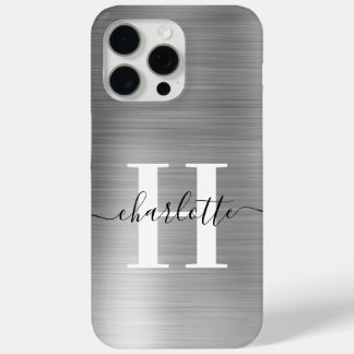 Modern Signature Monogram Silver Foil iPhone 15 Pro Max Case