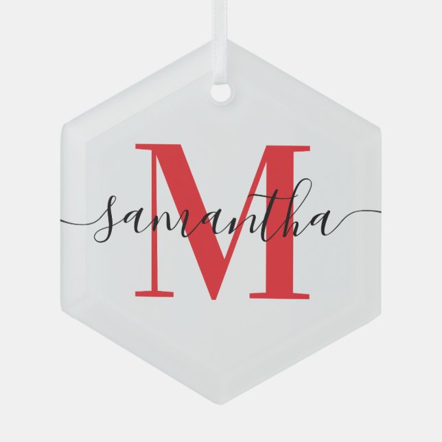 Modern Signature Red Monogram Glass Tree Decoration (Front)