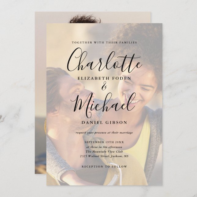 Modern Signature Script 2 Photo Wedding Invitation (Front/Back)