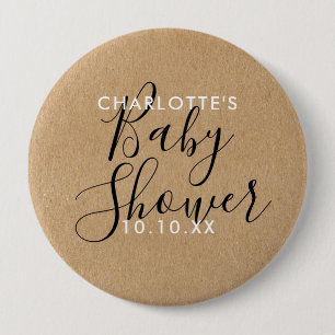  Modern Signature Script Baby Shower Rustic Kraft 10 Cm Round Badge