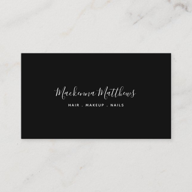 Modern Signature Script Black Hair Stylist Salon Business Card (Front)