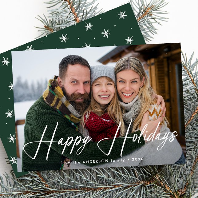 Modern Signature Script Green Photo Holiday Card (Creator Uploaded)