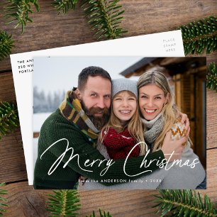 Modern Signature Script Merry Christmas Photo Holiday Postcard