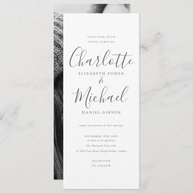 Modern Signature Script Photo Wedding Invitation (Front/Back)