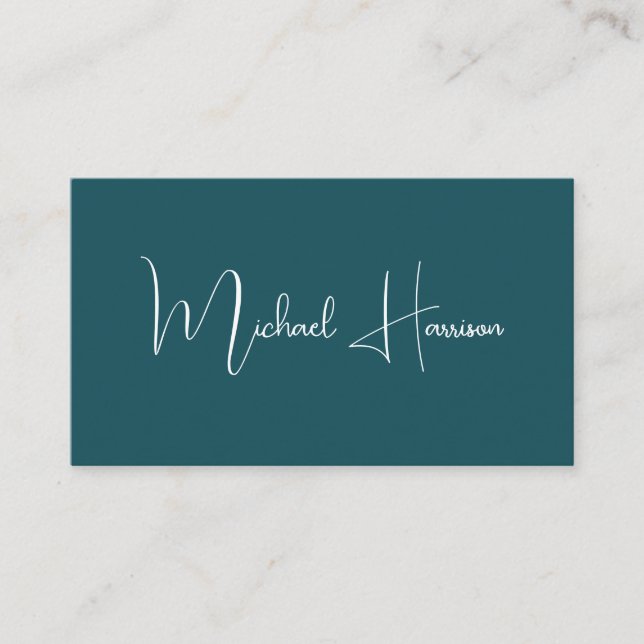 Modern Signature Script QR Code Professional Green Business Card (Front)