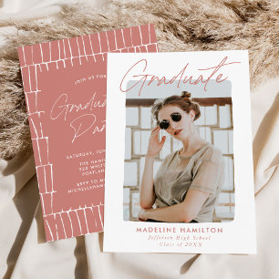 Modern Signature Script Rose Pink Graduation Party Invitation