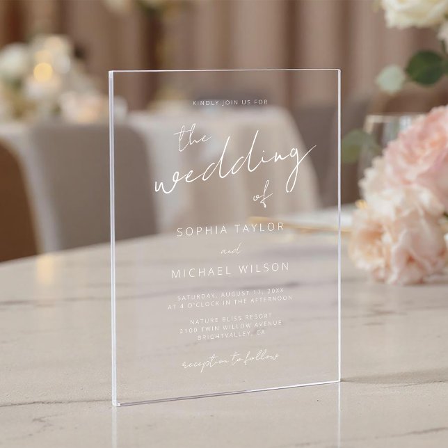 Modern Signature Script White Wedding Acrylic Invitations (Creator Uploaded)