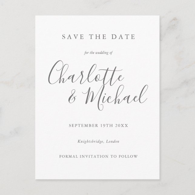 Modern Signature Wedding Save the Date Card (Front)