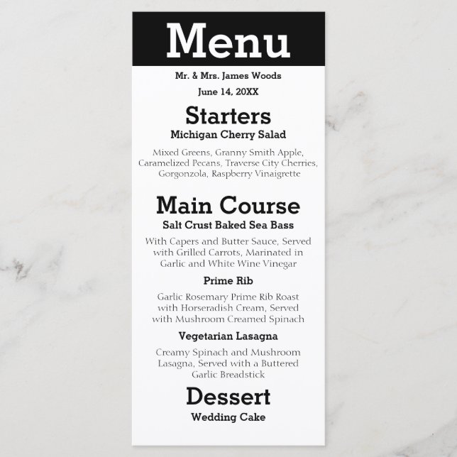 Modern Silhouette Couple - Reception Menu (Front)