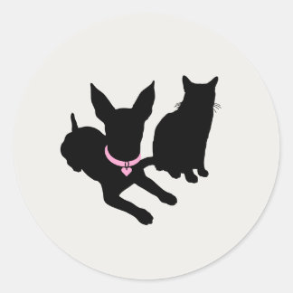 Modern Silhouette Pet Sitter Dog Cat Logo Classic Round Sticker