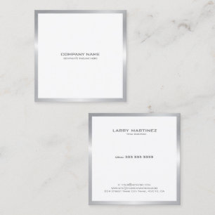 Modern silv border on white square business card