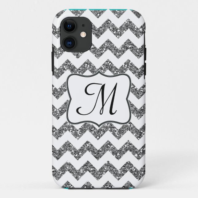 Modern Silv Glitter Chevron Monogram IPHONE 5 Case (Back)