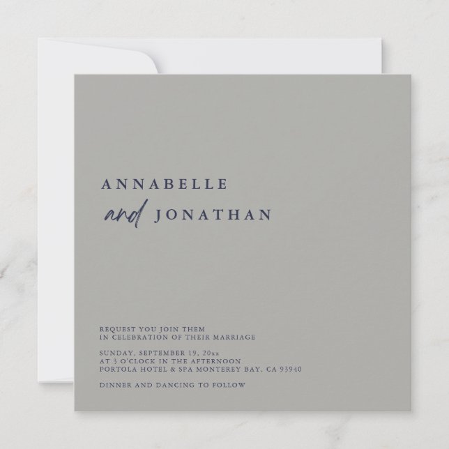 Modern Silve Navy Blue Contemporary Wedding Invitation (Front)