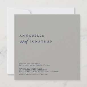 Modern Silve Navy Blue Contemporary Wedding Invitation