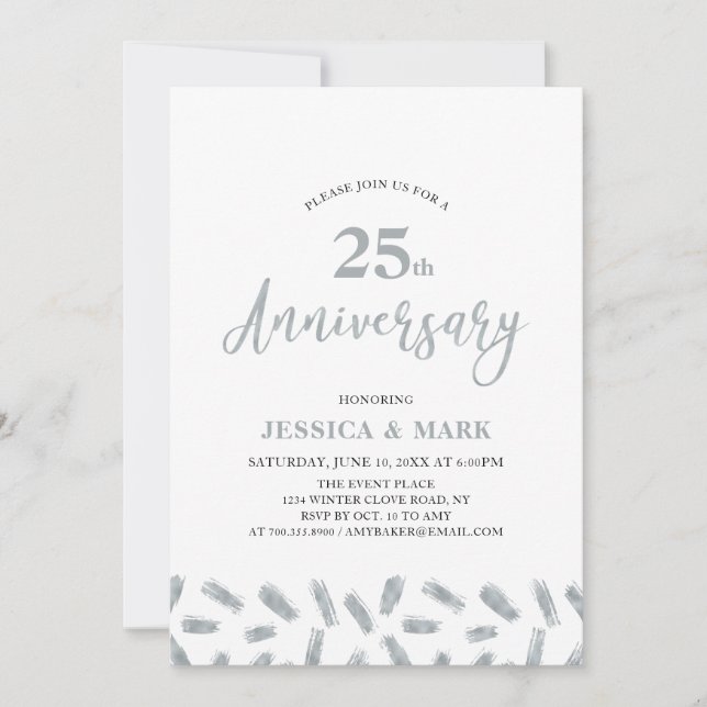Modern Silver 25th Wedding Anniversary Invitation (Front)