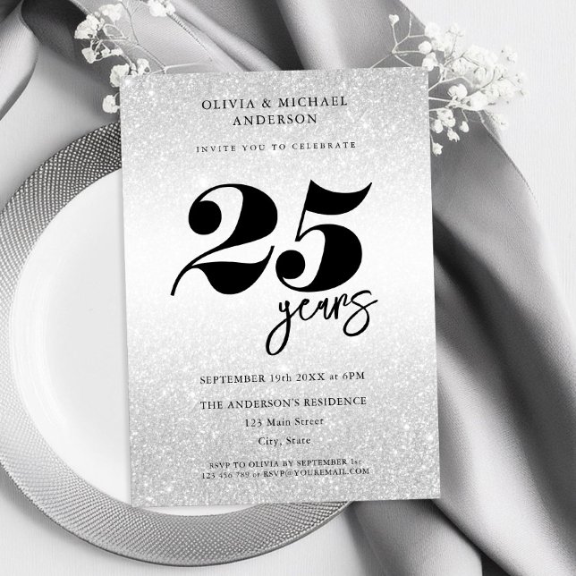 Modern Silver 25th Wedding Anniversary Invitation (Creator Uploaded)