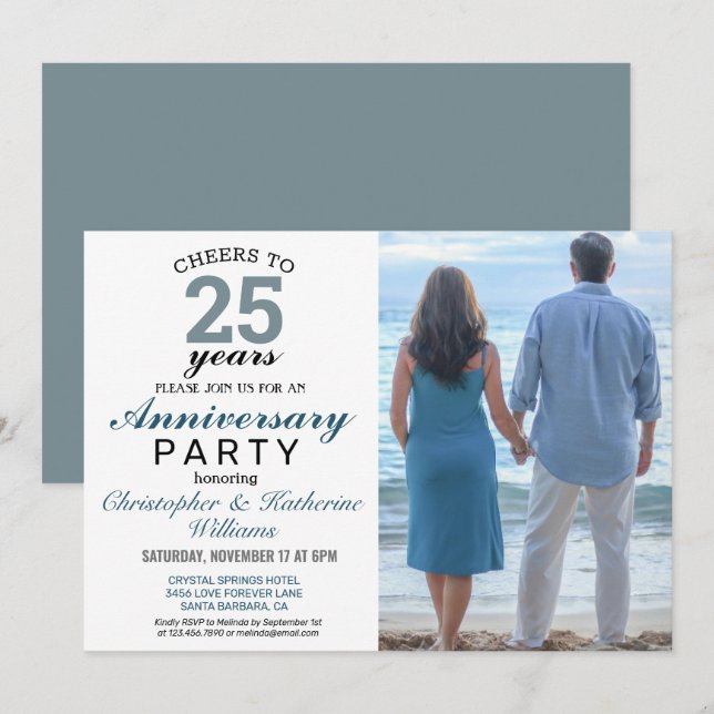 Modern Silver 25th Wedding Anniversary Invitation (Front/Back)