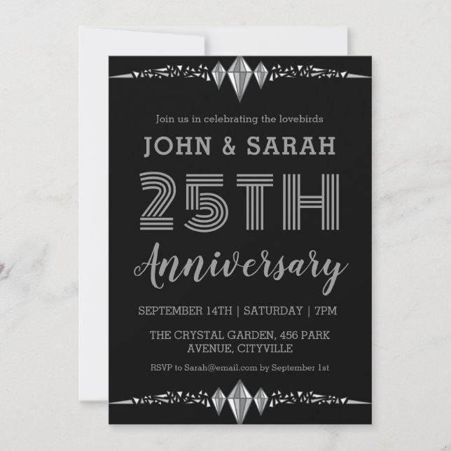 modern silver 25th wedding anniversary invitations (Front)